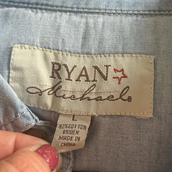 Ryan Michael Light Blue Denim Jacket Dress - Picture 6 of 7